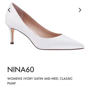 NWT Nina white satin 60mm pump. Great wedding shoe